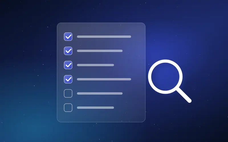 Checklist panel and magnifying glass representing an AI search readiness audit