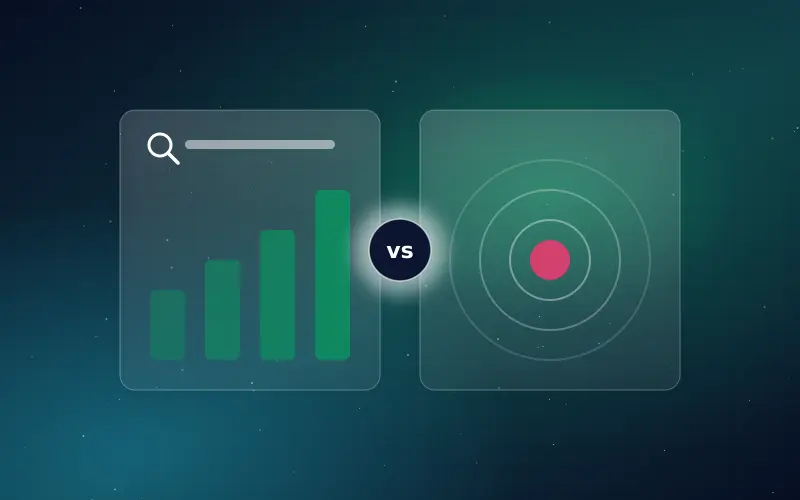 Search bar chart versus audience target illustrating Google Ads and Meta Ads