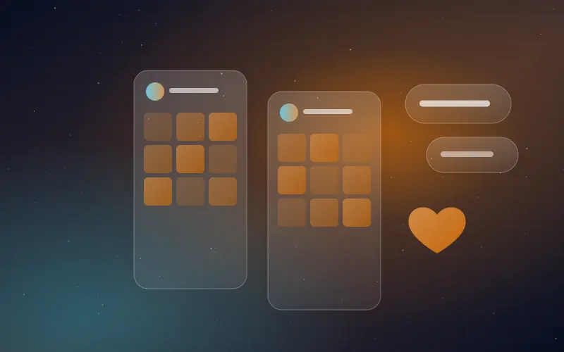Social media profile grids and chat bubbles illustrating community management