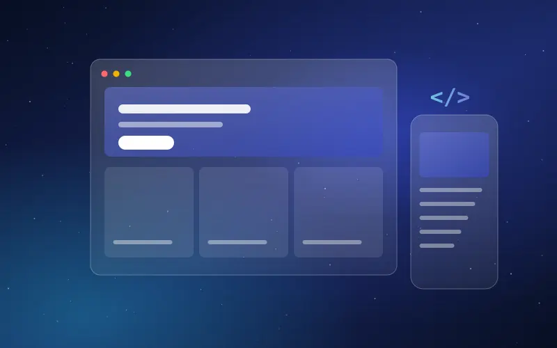 Browser window and mobile layout illustrating website design and development